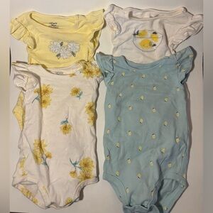 Bundle Carter's Yellow, White & Light Blue Baby Girl Lemons, Floral Onesie Set